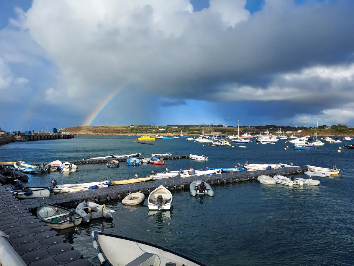 A rainbow over St Mary's quay