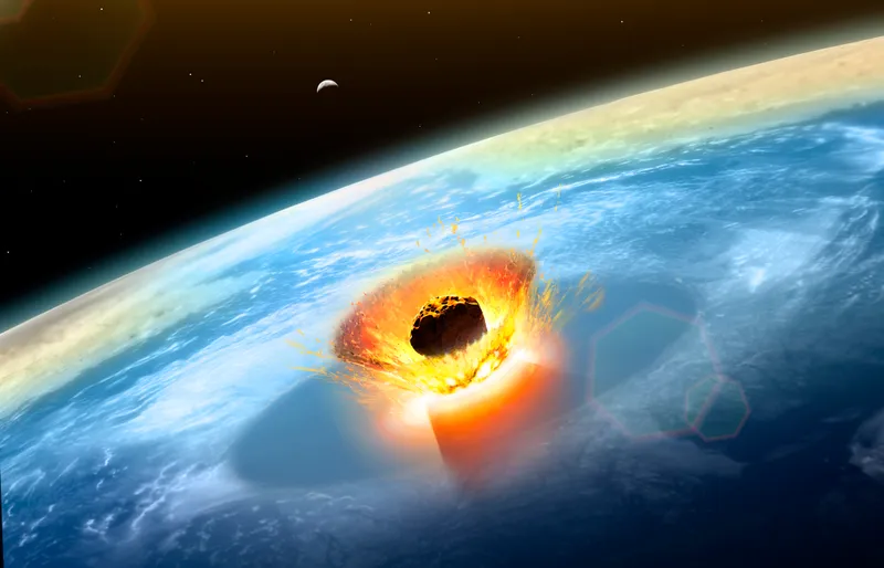 Artist's impression of the Chicxulub asteroid impact that wiped out the dinosaurs. Credit: Mark Garlick / Science Photo Library / Getty Images