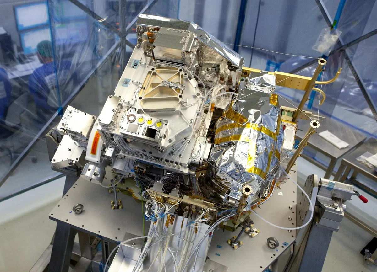 The TROPOMI instrument examines Earth’s atmosphere to measure nitrogen dioxide Credit: TNO, Airbus DS-NL.