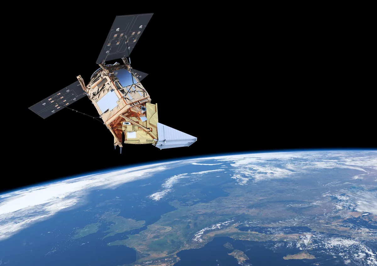 Artist's impression of the Sentinel-5P satellite orbiting Earth. Credit: ESA/ATG medialab