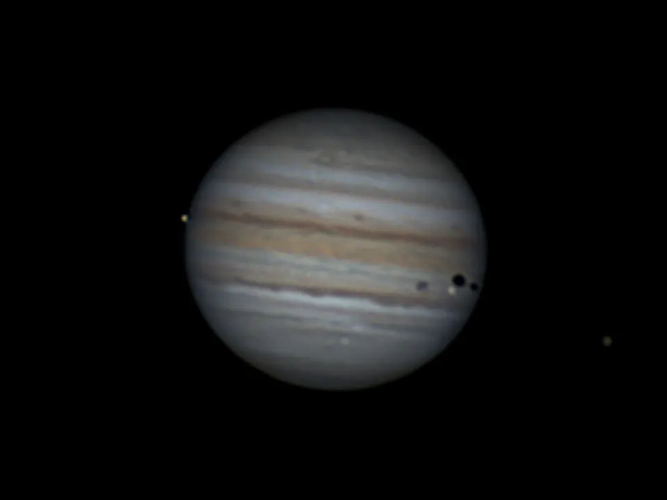 Jupiter with triple moon transit Sona Shahani Shukla, New Delhi, India, 15 August 2021 Equipment: ZWO ASI178MC camera, 8-inch Sky-Watcher 200P Dobsonian