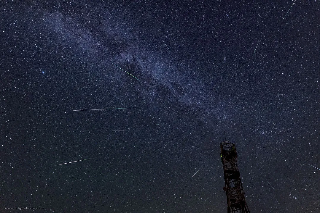 Perseid meteor shower Juan Miguel Sala, Moya, Cuenca, Spain, 13 August 2021 Equipment: Nikon D850 DSLR, Sigma Art 14mm lens, Benro tripod
