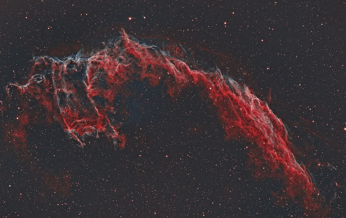 The Eastern Veil Nebula Ian Phillips, Weston-super-Mare, 18 July and 26 August 2021 Equipment: ZWO ASI2600MM Pro camera, Sky-Watcher Esprit 120ED refractor, Sky-Watcher EQ6 Pro mount