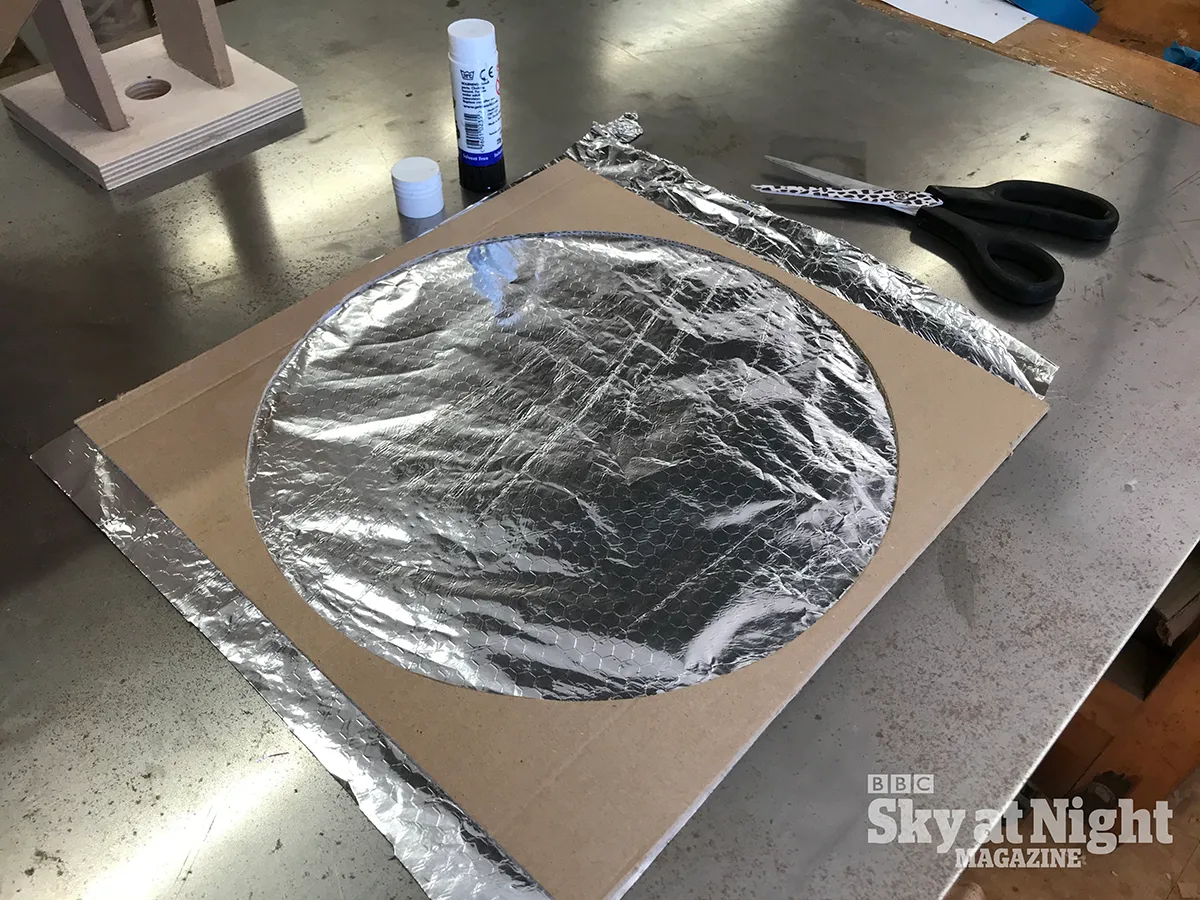 Make planetarium projector gluing foil