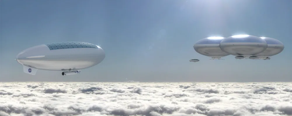 An artist's impression of crewed airships at Venus. Credit: NASA