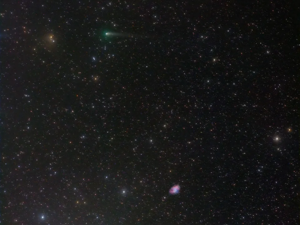 Comet 67P/Churyumov-Gerasimenko passes the Crab Nebula José Chambó, remotely via New Mexico Skies, Mayhill, New Mexico, USA, 9 October 2021 Equipment: SBIG STL-11000M camera, Takahashi FSQ-106ED f/5.0, Paramount GT-1100S mount