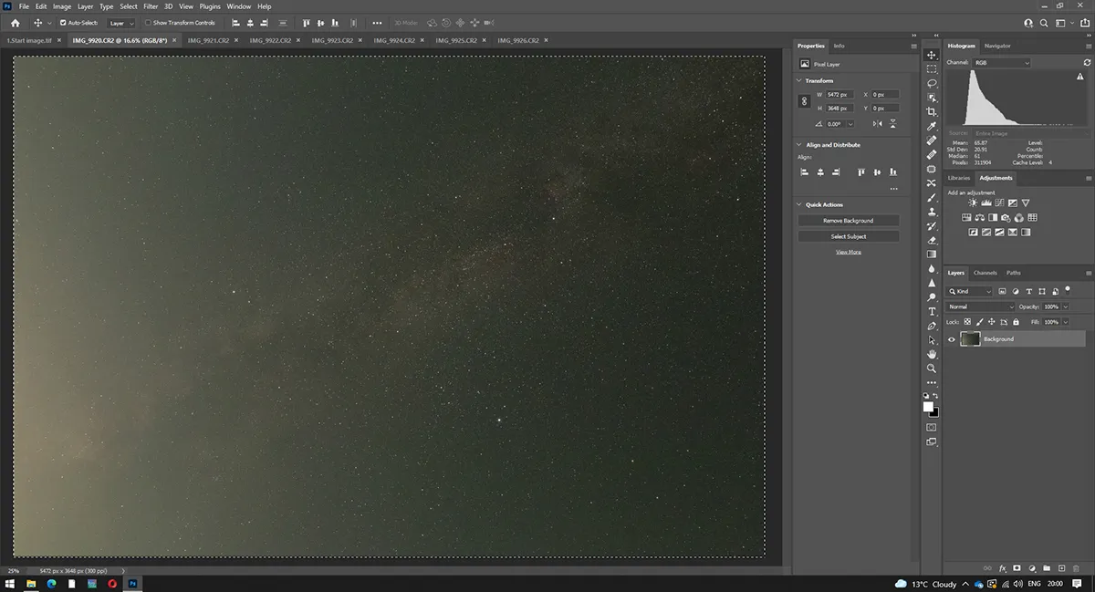 Milky Way stack layers step 01