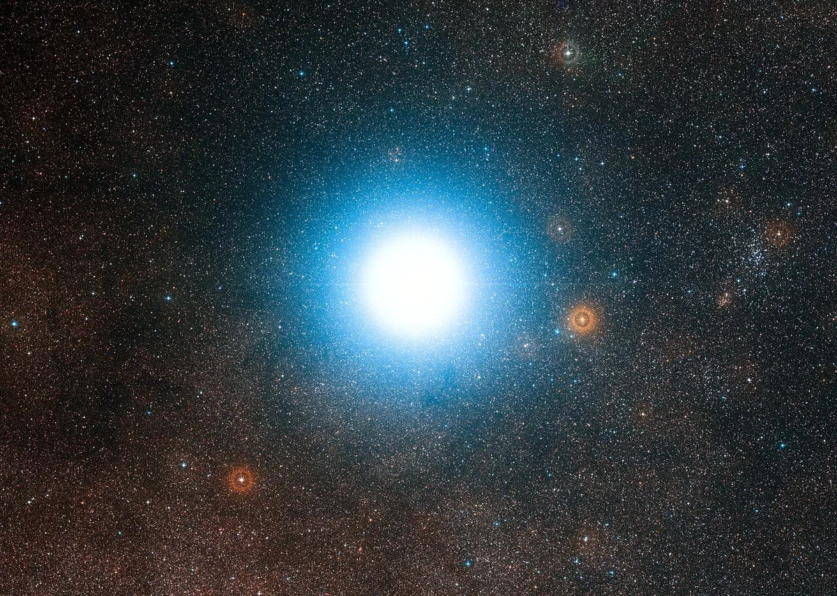 Alpha Centauri and its surroundings captured by the Digitized Sky Survey 2 telescope in the Atacama Desert, Chile. Credit: ESO/Digitized Sky Survey 2 Acknowledgement: Davide De Martin