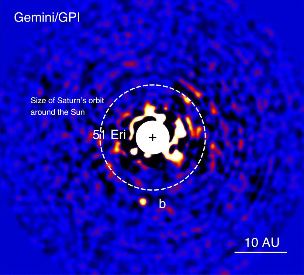 A near-infrared image of exoplanet 51 Eridani b captured by the Gemini Planet Imager on 18 December 2014. Credit: J. Rameau (UdeM) and C. Marois (NRC Herzberg).