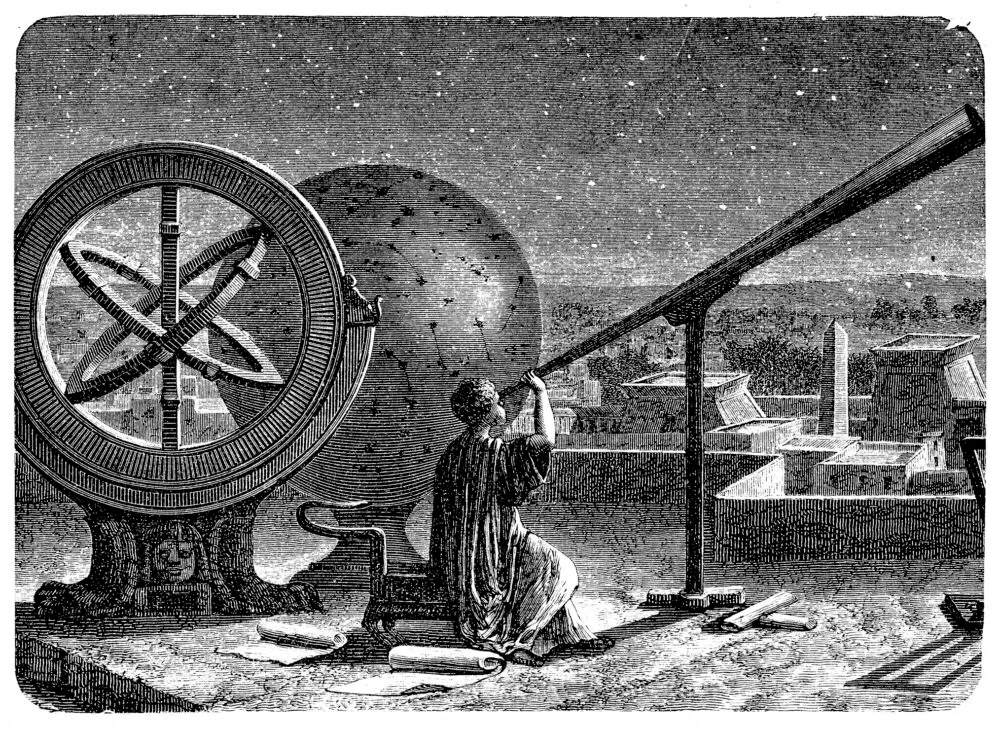 Illustration of Greek astronomer Hipparchus in his observatory in Alexandria. Credit: Nastasic / Getty Images
