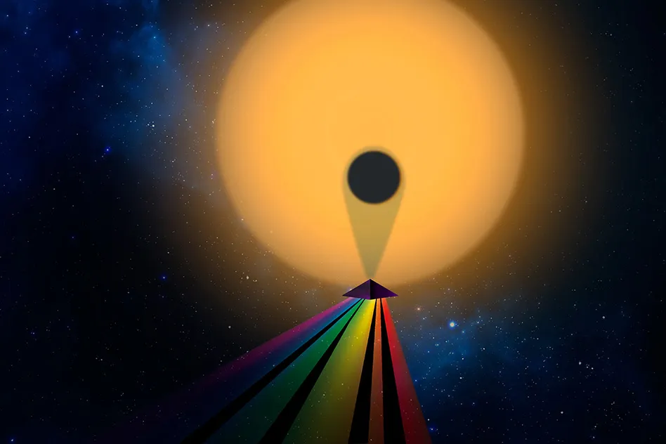 Transmission spectroscopy splits the starlight passing through an exoplanet's atmosphere to reveal information about that planet's atmosphere. Credit: Christine Daniloff/MIT, Julien de Wit