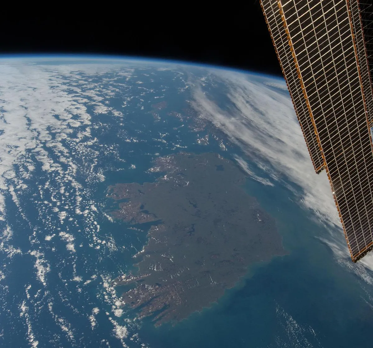 This breathtaking photo of Ireland was captured by former NASA astronaut Terry Virts on 13 March 2015 from the International Space Station. The clouds seem to have parted to enable Virts to get the shot, just 4 days ahead of St Patrick's Day. Easily discernible in the northeast of the island is Lough Neagh, located in Northern Ireland and the largest freshwater lake on the whole island. Also visible in the image are the curvature of the Earth and solar panels providing solar energy to the ISS. Credit: NASA/ESA/Terry Virts