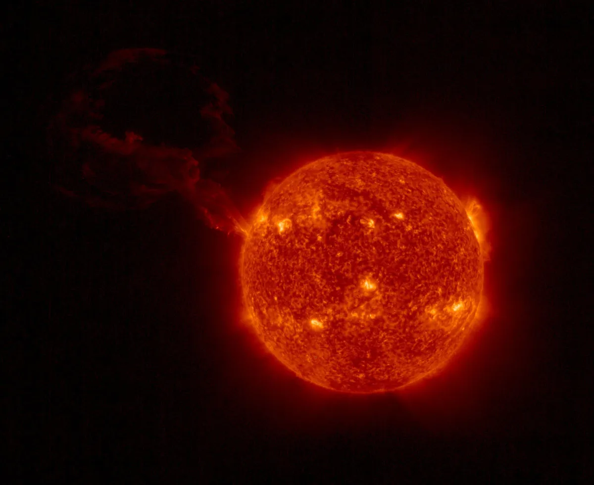 The largest solar prominence ever observed in a single field of view including the full solar disc SOLAR ORBITER, 15 FEBRUARY 2022 IMAGE CREDIT: Solar Orbiter/EUI Team/ESA & NASA