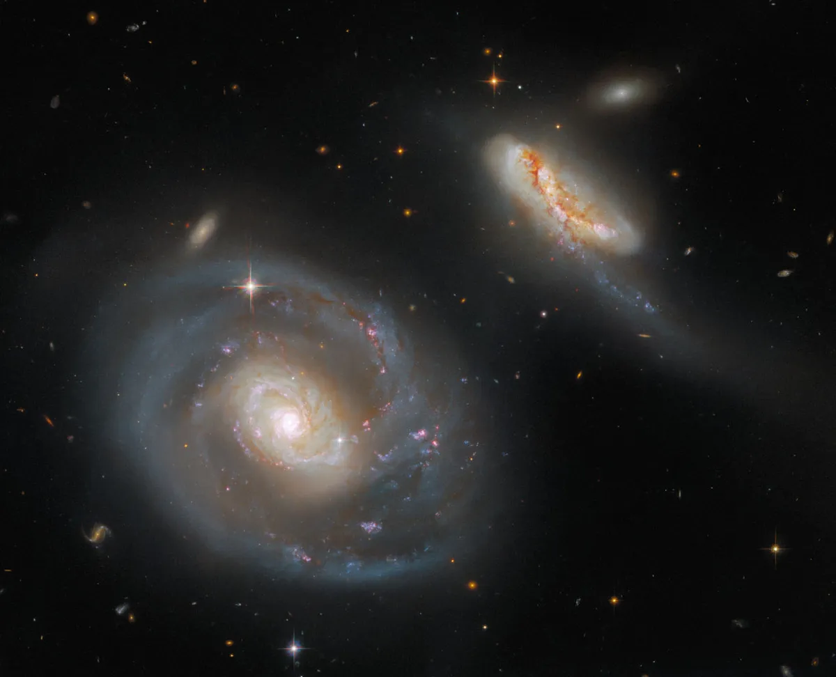 Arp 298, interacting galaxies NGC 7469 (left) and IC 5283 (right) HUBBLE SPACE TELESCOPE, 21 FEBRUARY 2022 IMAGE CREDIT: ESA/Hubble & NASA, A. Evans, R. Chandar