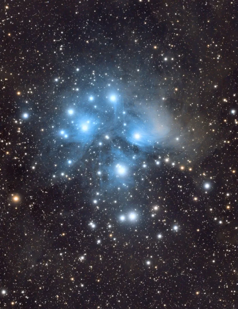 The Pleiades Mark Coull, Stonehaven, Aberdeenshire, 28, 29 December 2021, 3 January 2022 Equipment: ZWO ASI183MC camera, William Optics RedCat 51 refractor, Sky-Watcher EQ6-R Pro mount