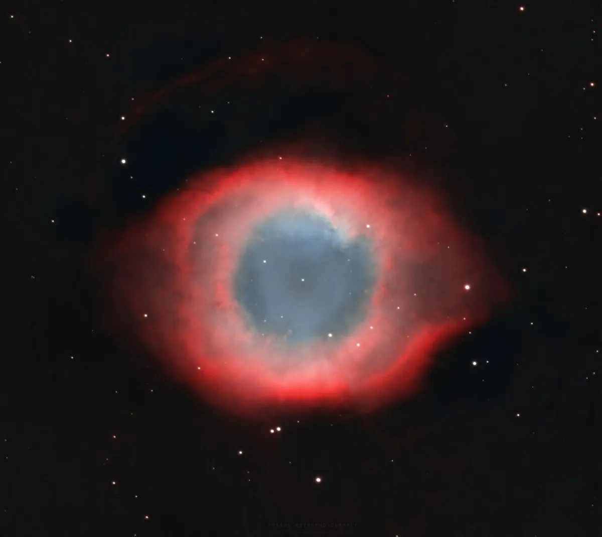 The Helix Nebula Prabhu, Mleiha, UAE, 28 November and 8 December 2021 Equipment: ZWO ASI294MM Pro camera, GSO 8-inch Ritchey–Chrétien, Sky-Watcher EQ6 mount