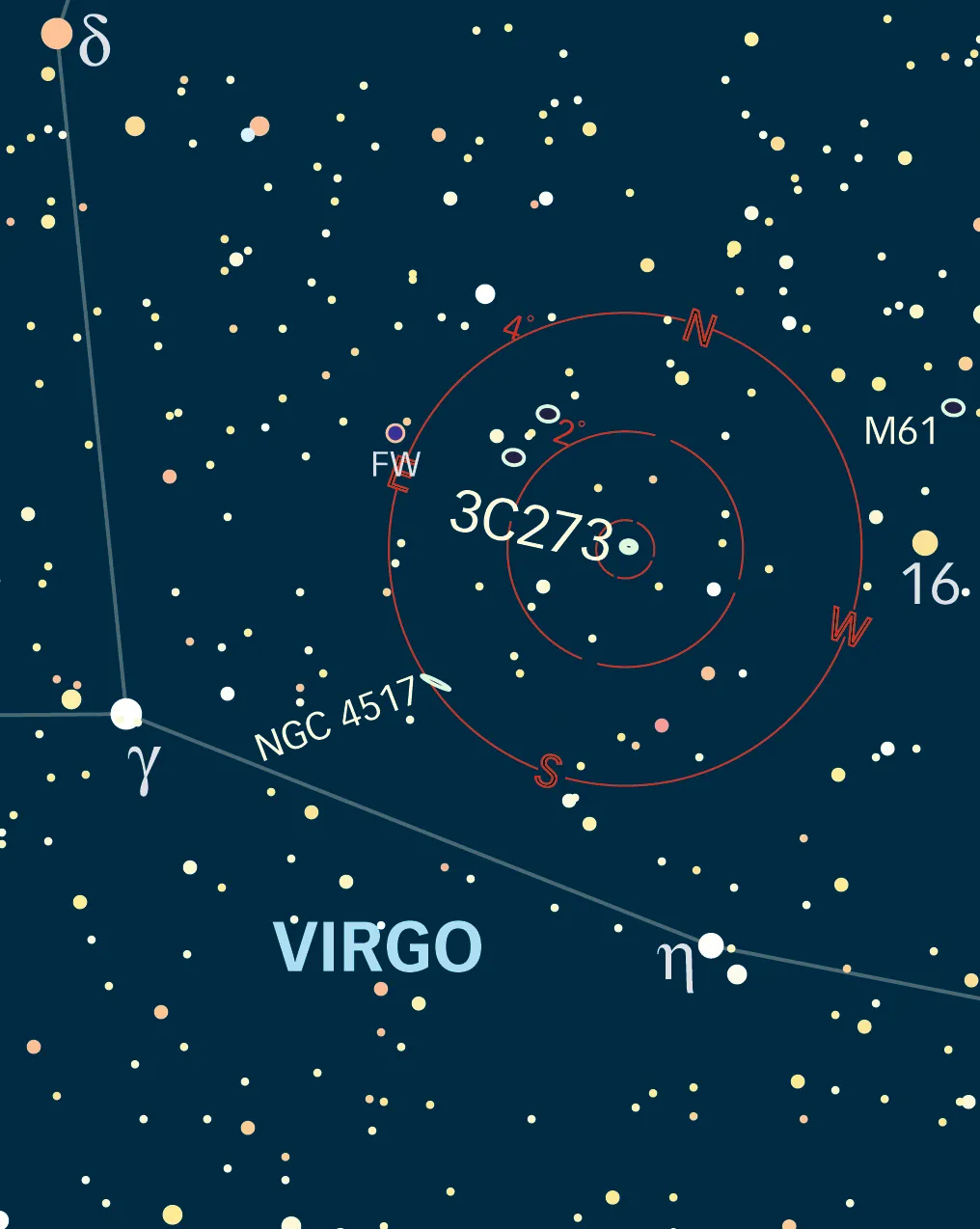 Chart showing the location of galaxy 3C273