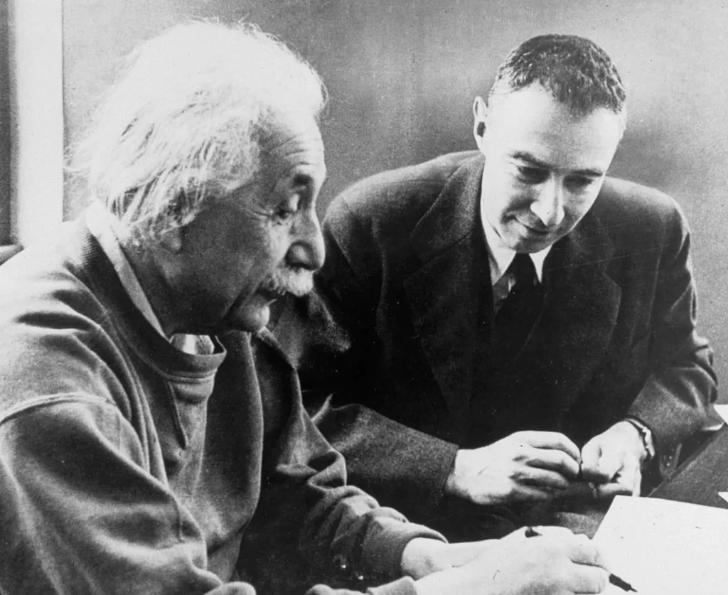  Oppenheimer pictured with Albert Einstein. Photo by CORBIS/Corbis via Getty Images