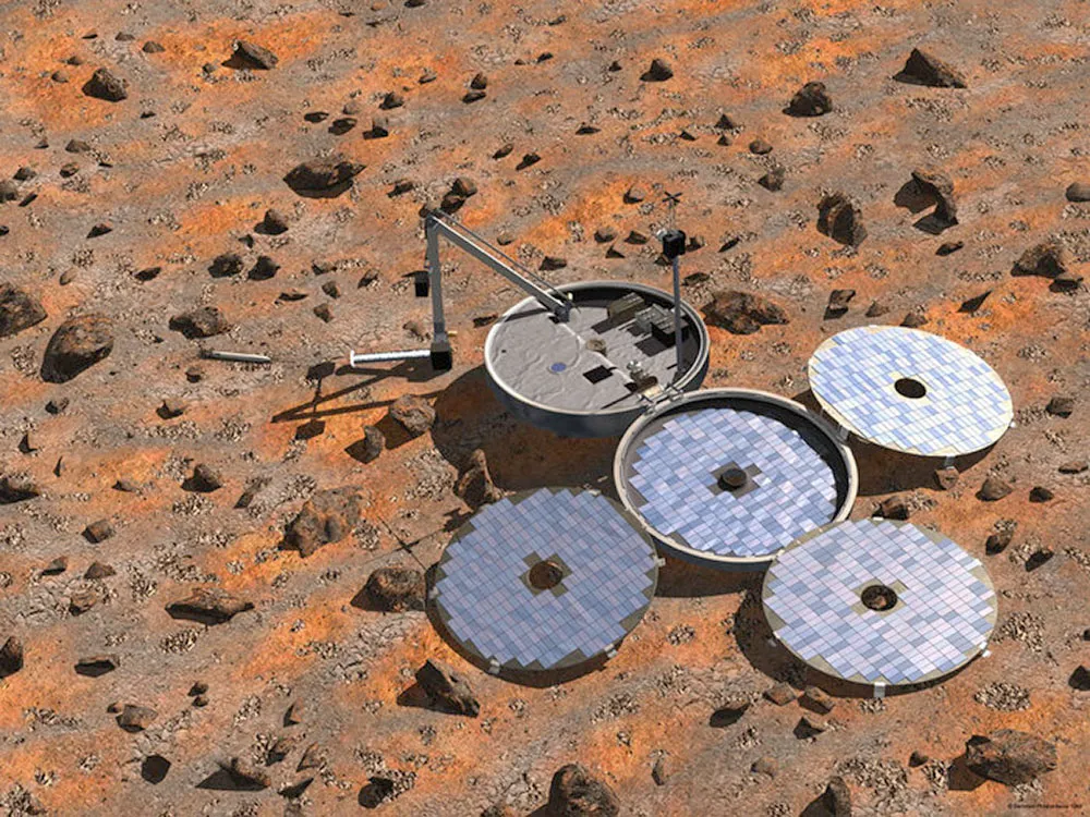 Artist's impression of the Beagle 2 lander on the surface of Mars. Credit: ESA/Denman productions
