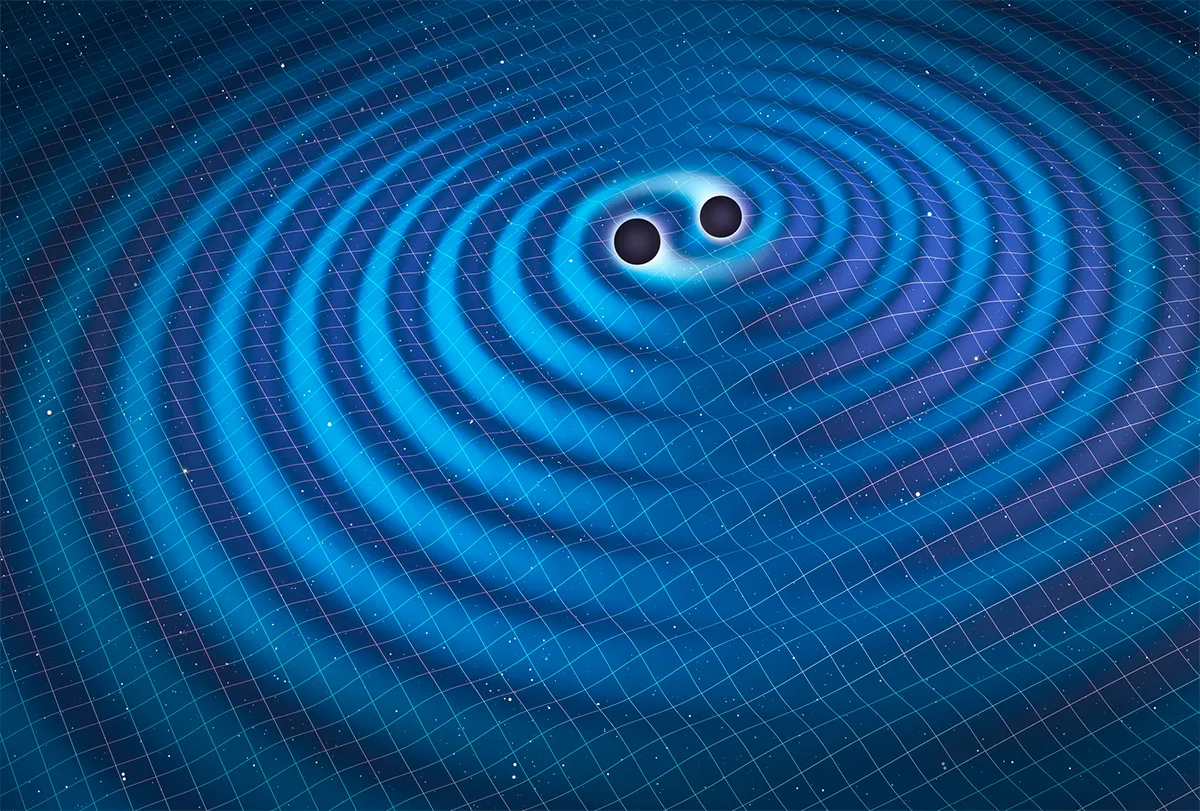The collision of two black holes produces ripples in spacetime known as 'gravitational waves'. Credit: Mark Garlick / Science Photo Library / Getty Images