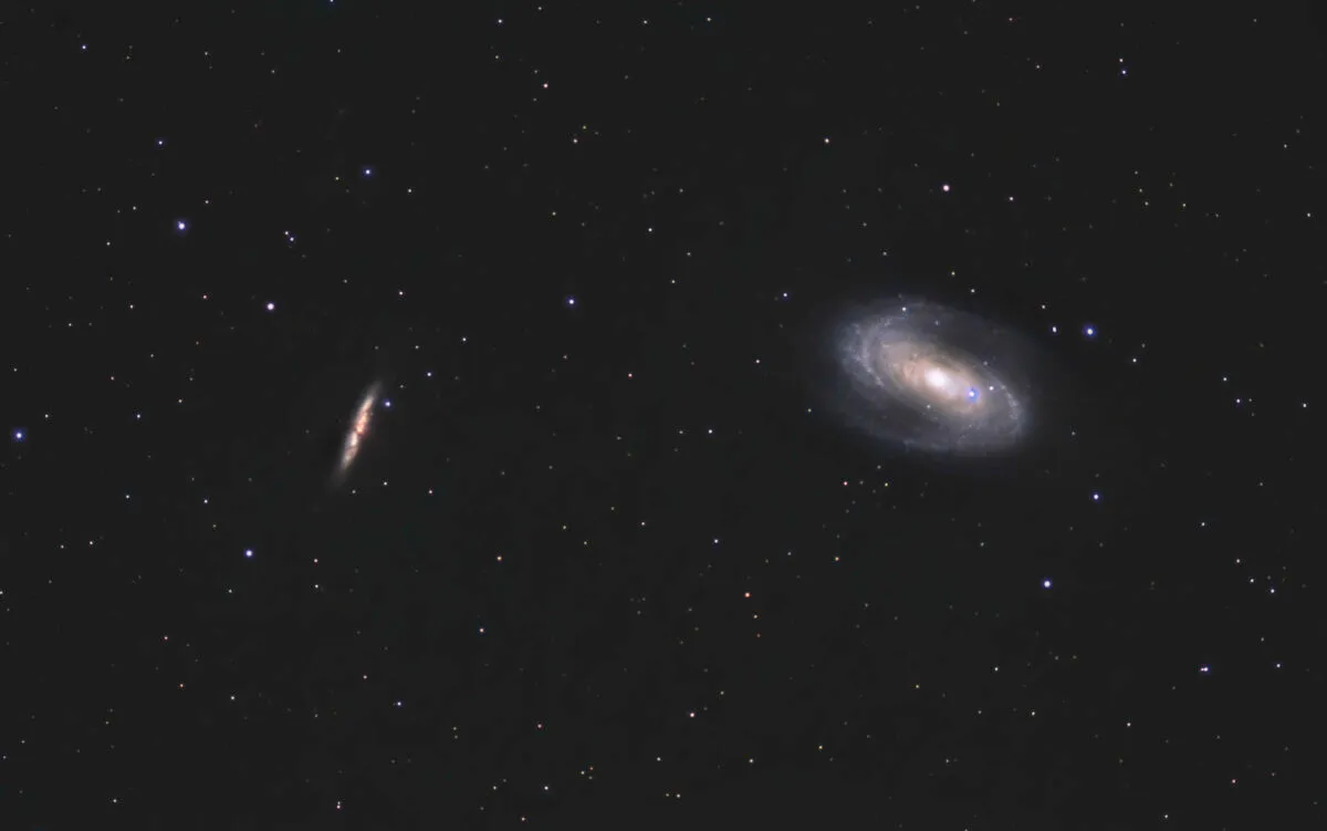 Galaxy pair M81 and M82, captured with the A105MII and a Canon 6D DSLR camera – using 295x 30” exposures at ISO 1600