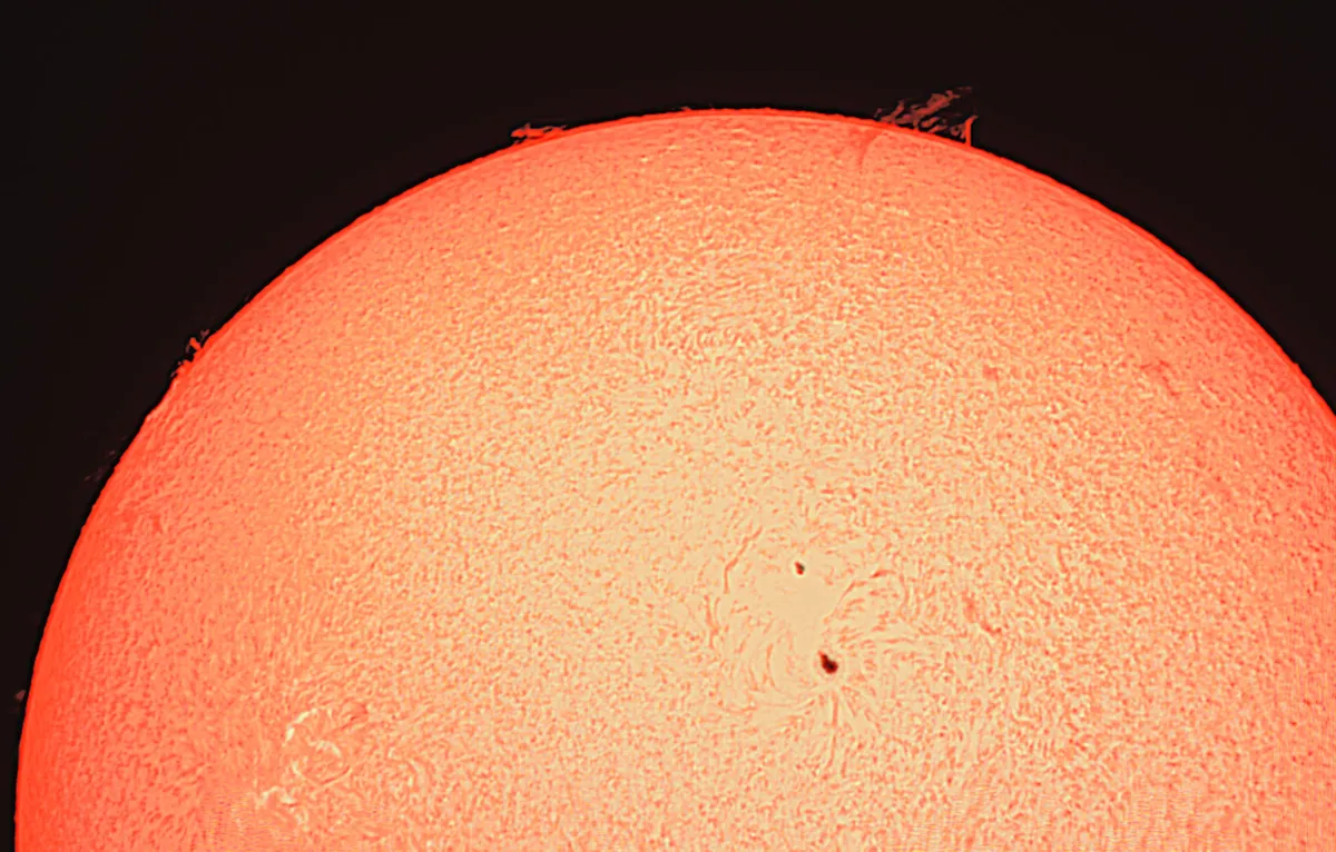 The Sun awakens Sue Silver, Sheffield, 8 March 2022 Equipment: ZWO ASI120MC-S camera, Lunt LS60THa solar telescope, Sky-Watcher HEQ5 Pro mount