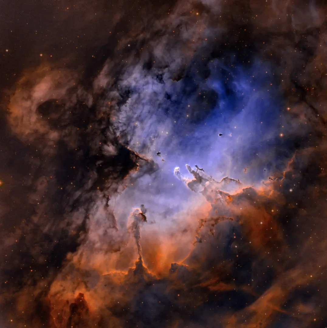 The Eagle Nebula Diptiman Nandy, remotely via El Sauce Observatory, Rio Hurtado, Chile, 24 August–19 November 2021 Equipment: FLI ProLine PL9000 camera, Planewave CDK24 astrograph, Mathis MI-1000 mount