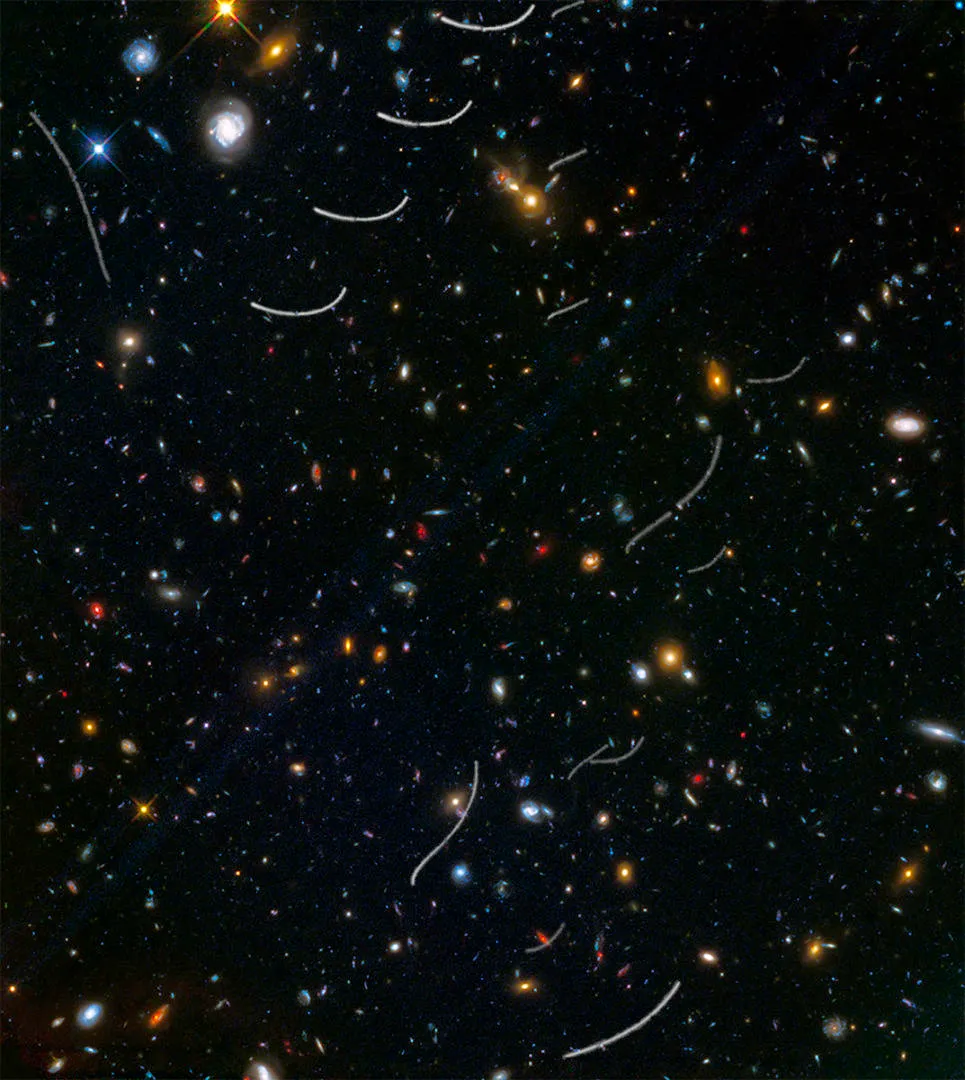 Kaleidoscope of galaxies and asteroid trails near Abell 370 HUBBLE SPACE TELESCOPE, 6 MAY 2022 IMAGE CREDIT: NASA, ESA, and B. Sunnquist and J. Mack (STScI). Acknowledgment: NASA, ESA, and J. Lotz (STScI) and the HFF Team