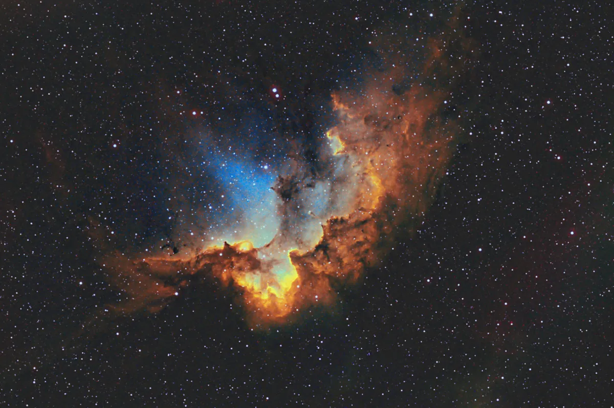 The Wizard Nebula Ian J Crichton, Dalgety Bay, Scotland, 26, 27 March and 8, 9 April 2022 Equipment: QHY294M Pro camera, Sky-Watcher Esprit 150ED refractor, Sky-Watcher EQ6-R Pro mount
