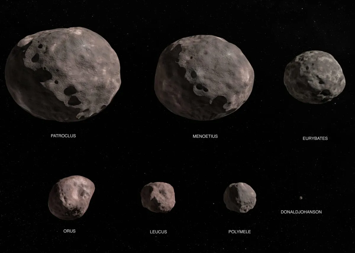 Illustration of the Lucy mission's seven Trojan asteroid targets. Credits: NASA's Goddard Space Flight Center Conceptual Image Lab