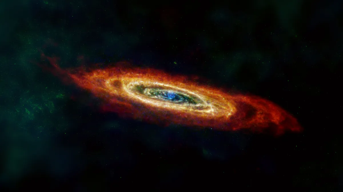 Andromeda Galaxy Herschel, Planck, IRAS, COBE, 16 June 2022 CREDIT: ESA/NASA/JPL-Caltech/GBT/WSRT/IRAM/C. Clark (STScI)