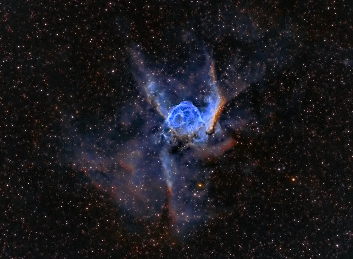 NGC 2359, Thor’s Helmet Patrick Cosgrove, Honeoye Falls, New York, USA, 9 and 29 March 2022 Equipment: ZWO ASI2600MM Pro camera, Astro-Physics 130mm Starfire f/8.35 refractor, iOptron CEM60 mount