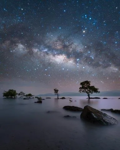 Chidiya Tapu, by Vikas Chander, Chidiya Tapu, Andaman Islands, India. Category: Skyscapes. Equipment: Sony A7III camera, 12mm f/11 and f/2.8, ISO 100/800, 30-second and 240-second exposures