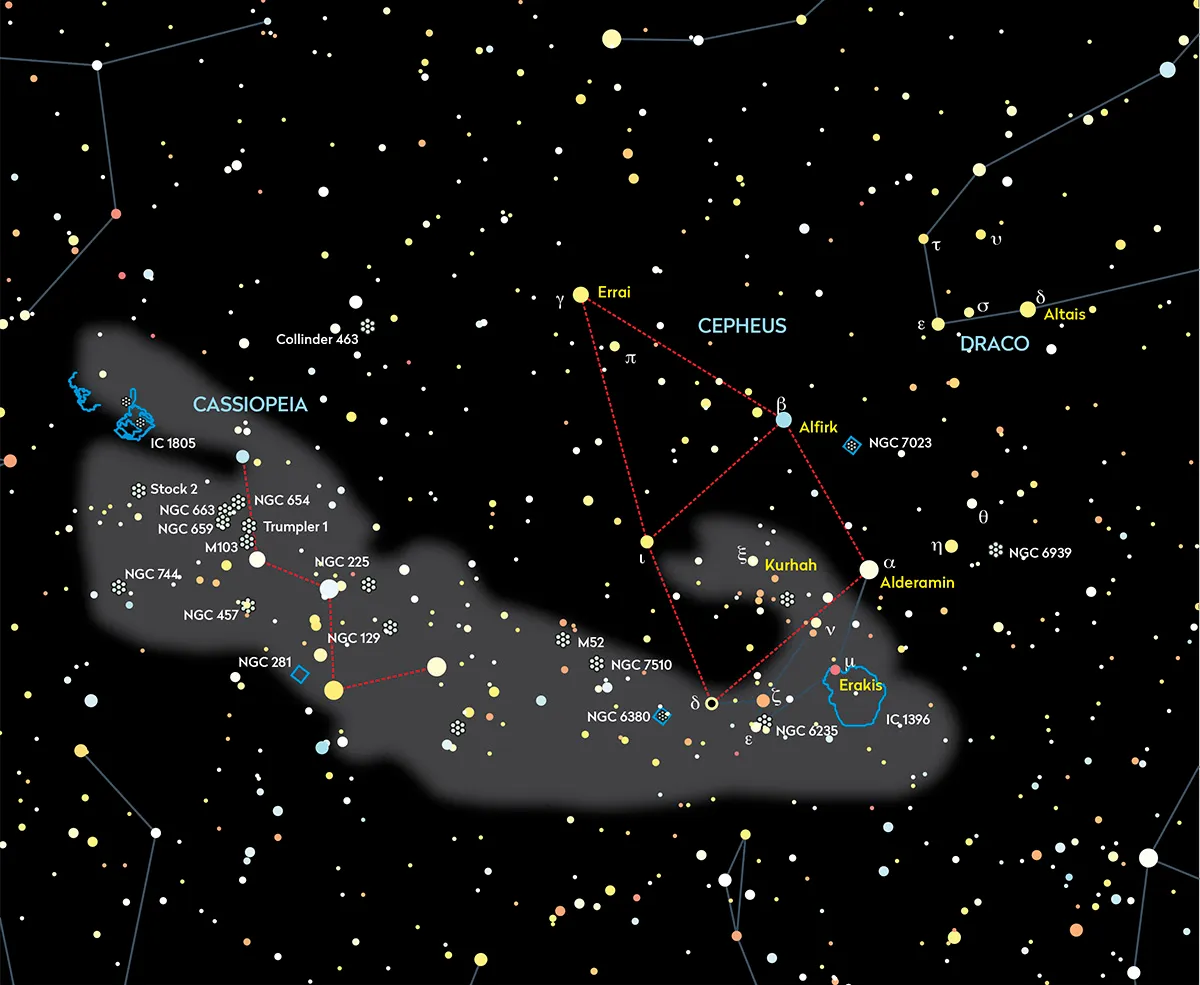 Chart showing the location of Alderamin in Cepheus.