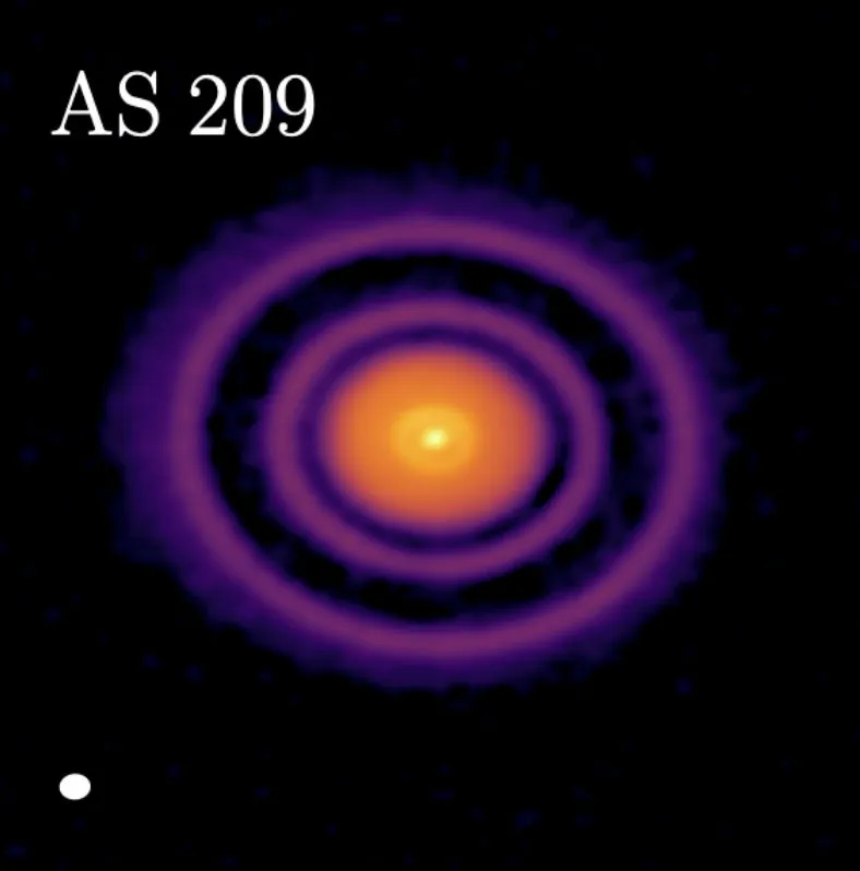 Circumstellar disc around young star AS 209 Atacama Large Millimeter/submillimeter Array, 9 August 2022 Credit: ALMA (ESO/NAOJ/NRAO), A. Sierra (U. Chile)