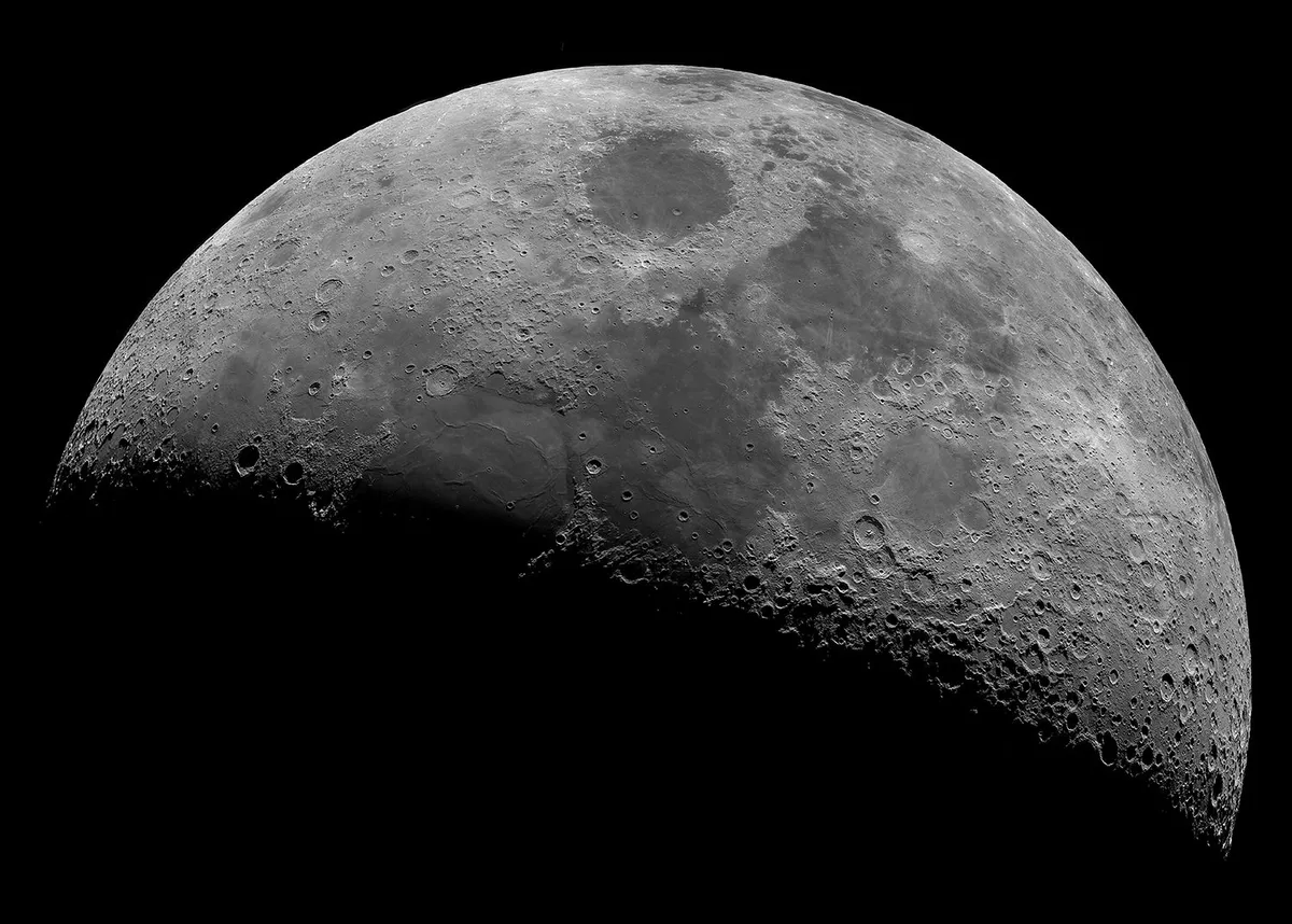 Moon: Big Mosaic © Andrea Vanoni, Porto Mantovano, Lombardy, Italy, 19 January 2021. Runner up, Our Moon, APY 14. Equipment: Newton GSO 300 mm F5 telescope, ZWO ASI178MM camera, Celestron Ultima 2x lens, 32 frames of varying exposure 