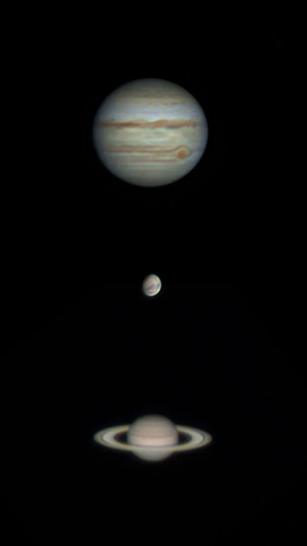 Trio of planets Ollie Bacon, Kirkby, Merseyside, August 12 2022 Equipment: Zwo ASI120MC-S camera, Skywatcher Skymax 127 reflector, Skywatcher EQ6-R Pro mount