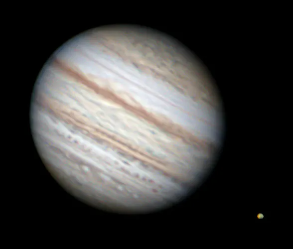 Jupiter and Io Harvey Scoot, Finchingfield, North Essex, August 11 2022 Equipment: ZWO462MC camera, Celestron C14 Edge HD reflector, Mesu mount