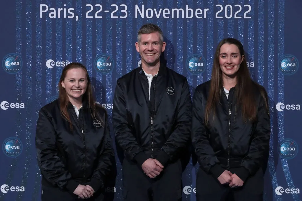 The ESA Astronaut Class of 2022 includes 3 UK participants: Meganne Christian (L), John McFall (C), and Rosemary Coogan (R). Photo by JOEL SAGET/AFP via Getty Images