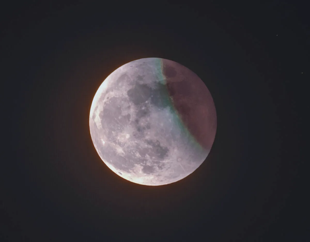 The total lunar eclipse of 8 November 2022 captured by Soumyadeep Mukherjee, Kolkata, India. Equipment: Nikon D5600 camera, Sigma 150–600c lens, iOptron Skyguider Pro Exposure: f/6.3, ISO 800, 600mm, five exposures blended (10 seconds, 4 seconds, 1/3 second, 1/13 second, 1/100 second)