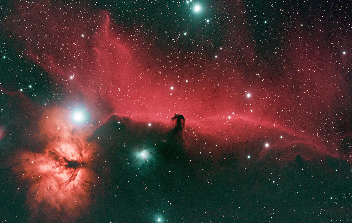 Flame and Horsehead Nebulae, Claire Bradshaw, Horsham, West Sussex, 5 February 2022. Equipment: Altair Astro 26c camera, Altair Astro 102 ED-R refractor, Skywatcher HEQ5 pro mount