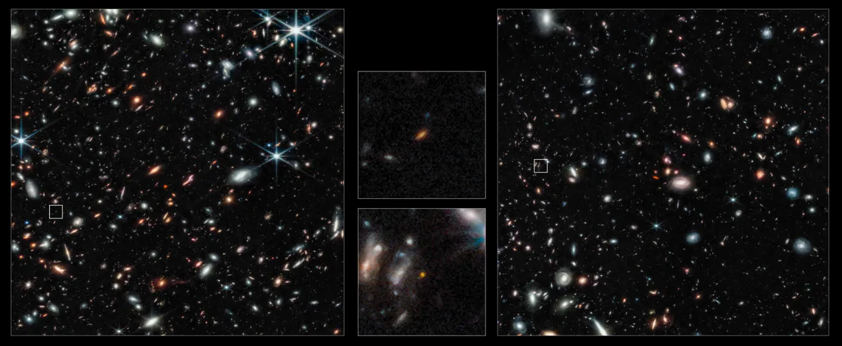 Two of the oldest galaxies ever seen James Webb Space Telescope, 17 November, 2022 Credit: NASA, ESA, CSA, Tommaso Treu (UCLA), processing by Zolt G. Levay (STScI)