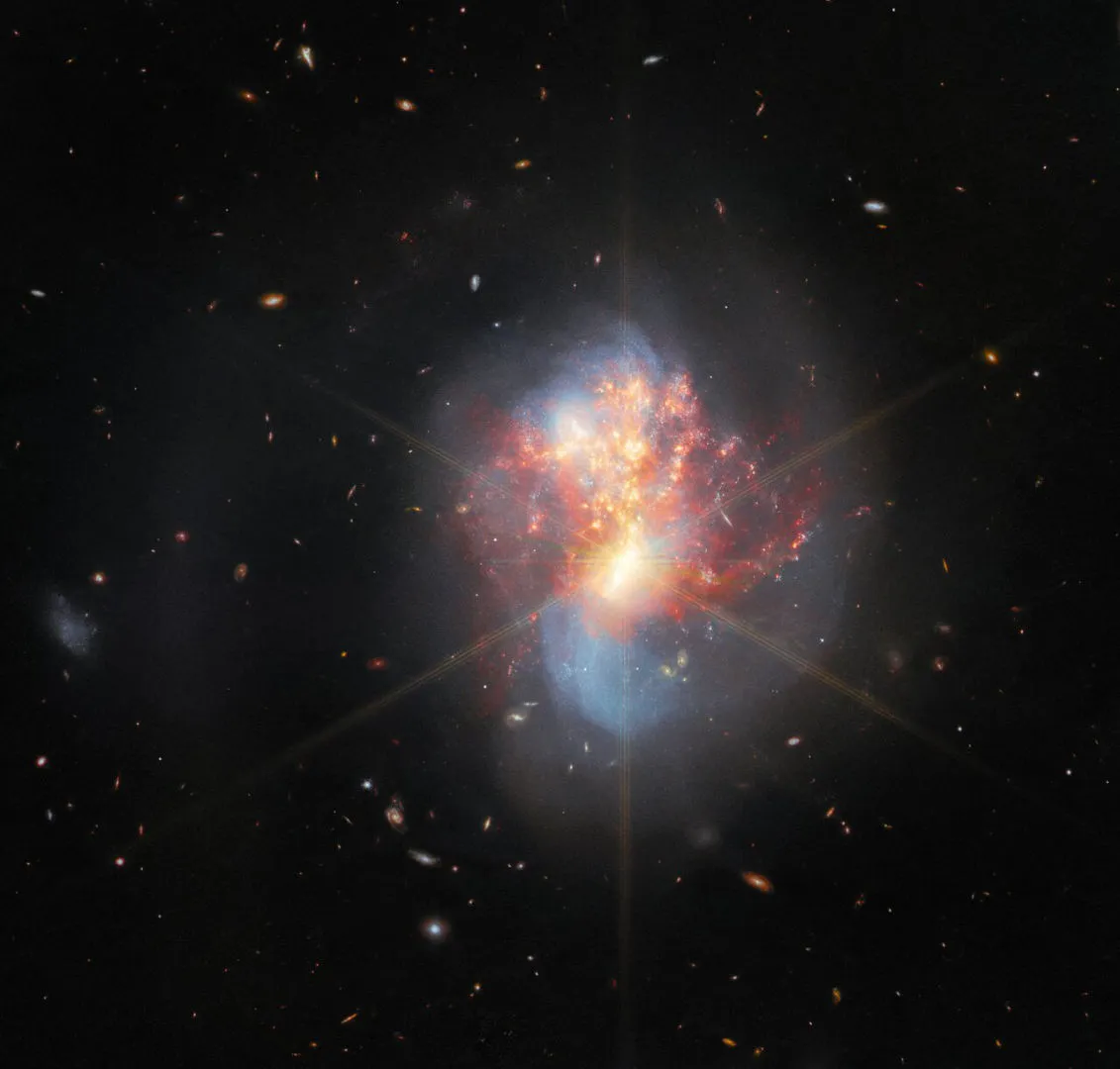 Merging galaxies James Webb Space Telescope, 25 October 2022 Credit: ESA/Webb, NASA & CSA, L. Armus & A. Evans Acknowledgement: R. Colombari