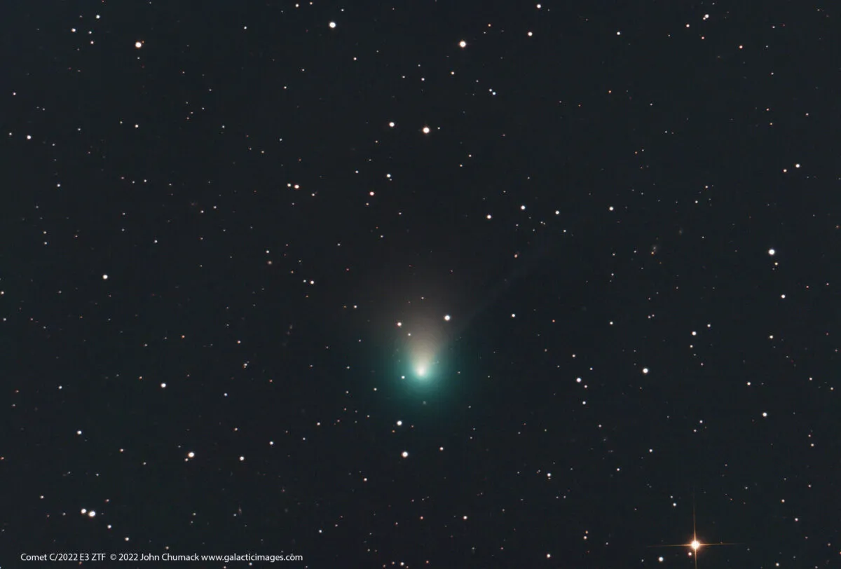 John Chumack captured this image of the comet shining at about mag.  8.2 magnitude in the constellation Corona Borealis on 29 December 2022 from Yellow Springs, Ohio, USA/
