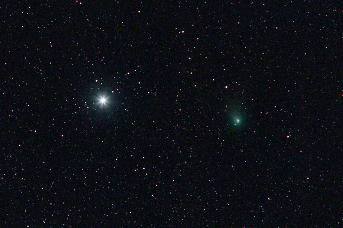 Comet C/2022 E3 ZTF passing Capella, captured by Stuart Atkinson from Kendal, Cumbria, UK on 5 February 2023. Credit: Canon EOS 700D DSLR camera, iOptron tracker.