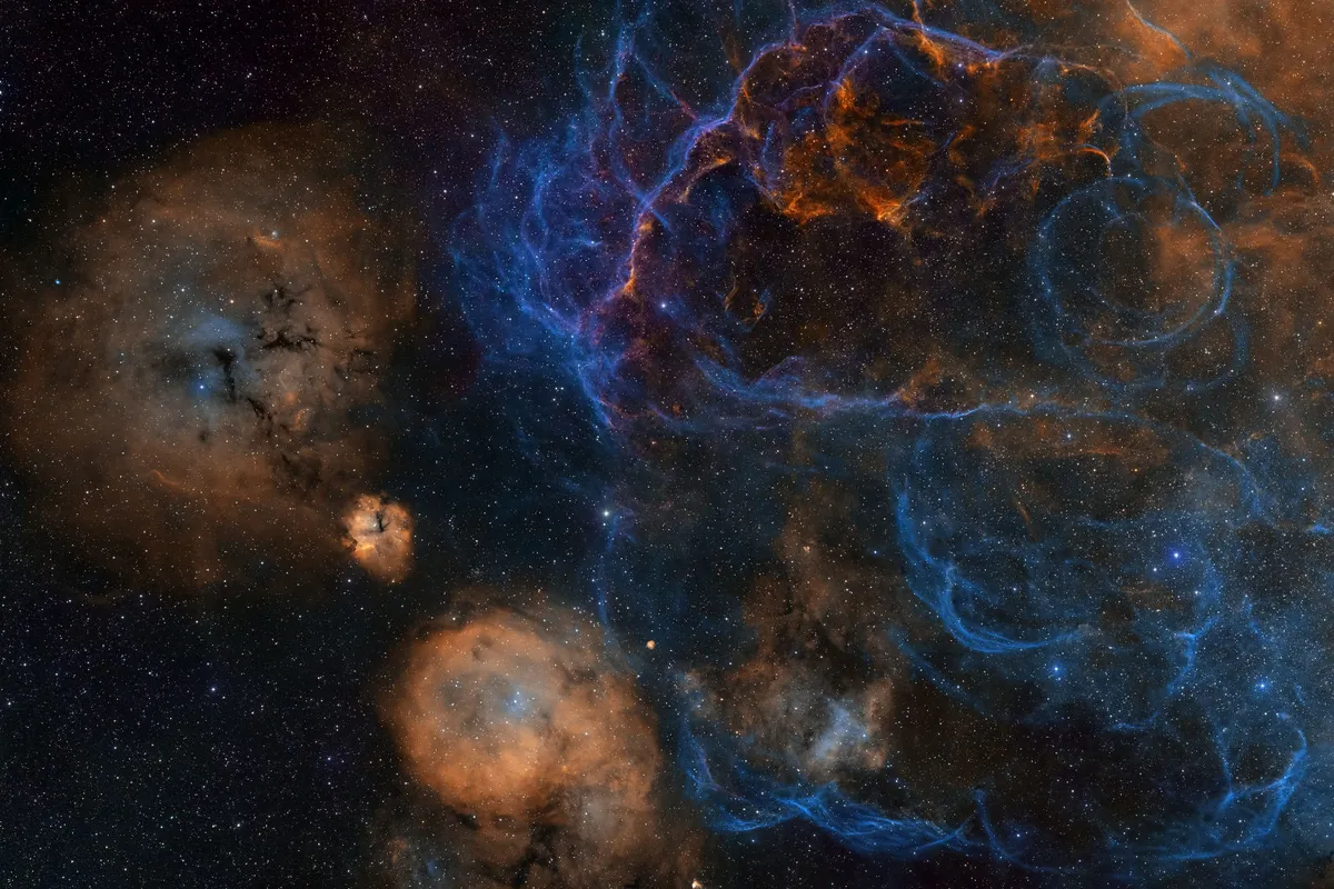 Vela Supernova Remnant and Gum Nebulae Sean Liang, Heaven’s Mirror Observatory, Australia (archival data via Telescope Live), November 2020 - December 2022 Equipment: FLI ProLine PL16803 camera, Takahashi FSQ-106ED refractor, Paramount MX  mount