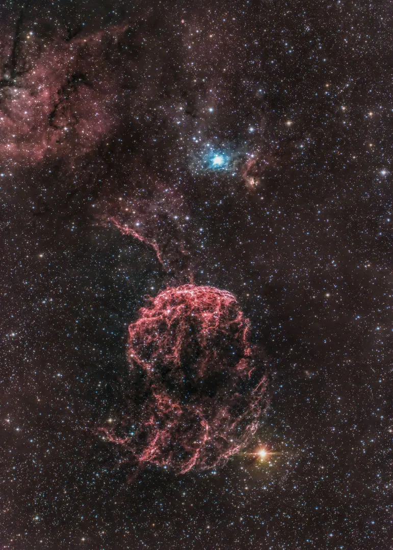 Jellyfish Nebula Neil Wilson, Terrington St Clement Norfolk, 21 January 2023 Equipment: Altair Astro Hypercam 26C camera, Celestron 9.25” EdgeHD Aplanatic Schmidt reflector, Sky-Watcher AZ EQ6 Mount