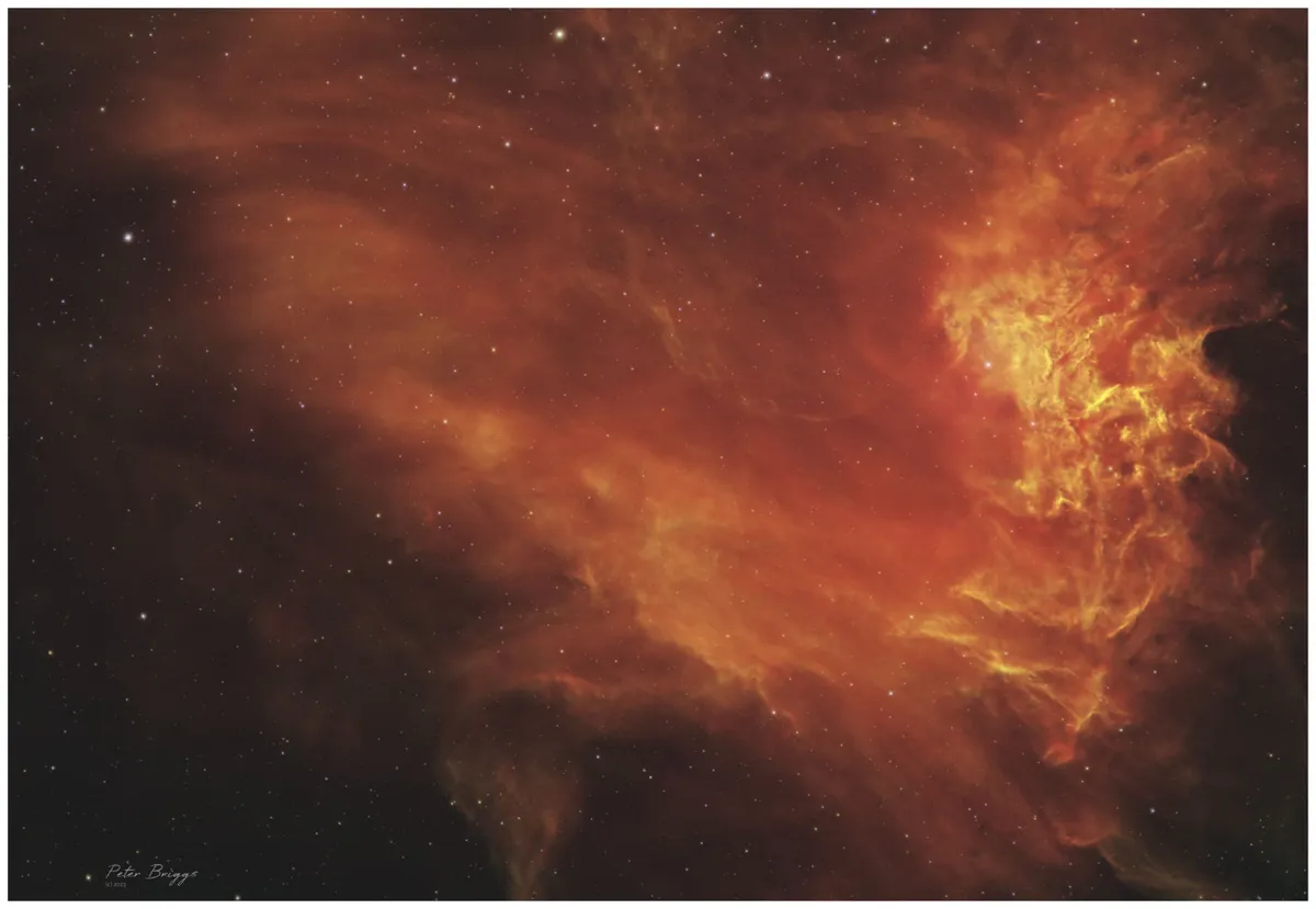 The Flaming Star Nebula Peter Briggs, Cranborne Chase International Dark Sky Reserve, 20-12 January 2023 Equipment: ZWO ASI294MM Pro camera, William Optics Zenithstar 73 III APO refractor, EQ5 Pro mount