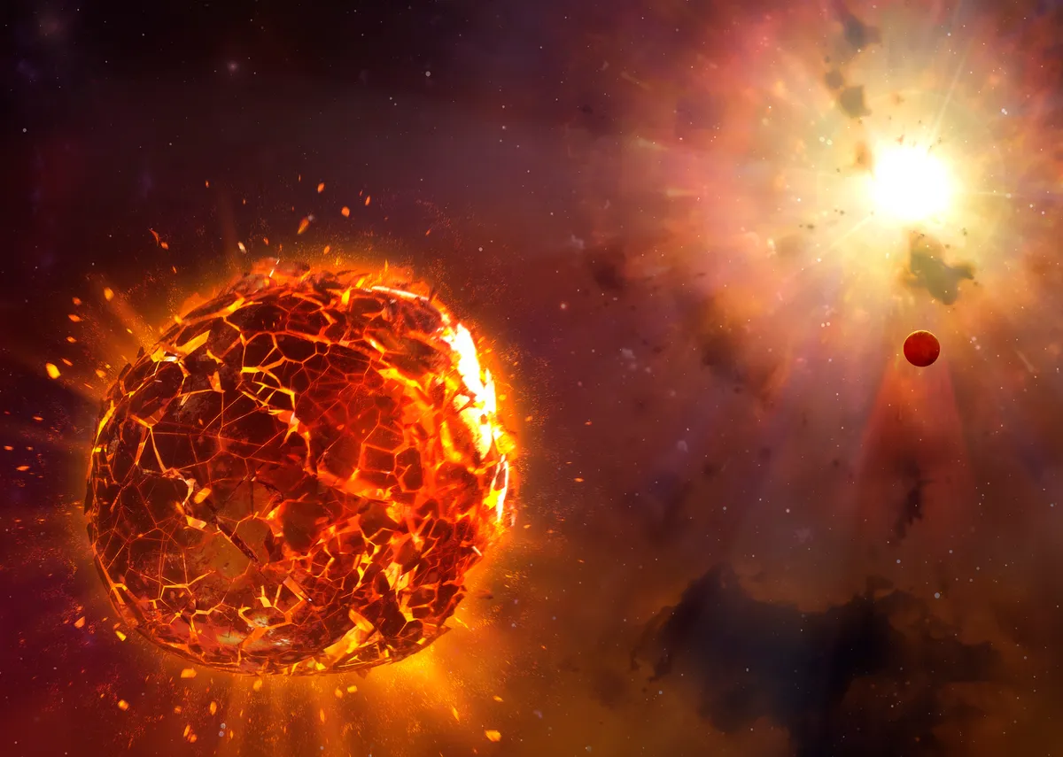 Artist's impression of a supernova destroying a planet. Credit: Mark Garlick / Science Photo Library