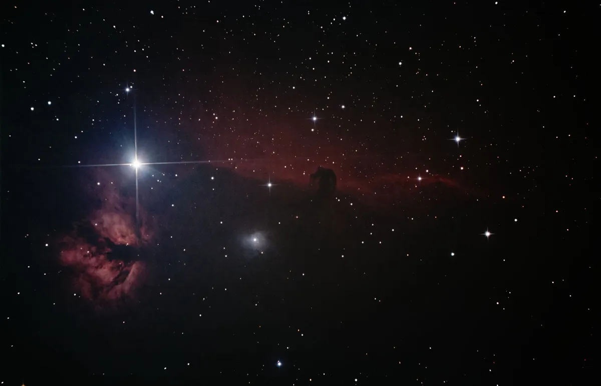 The Horsehead Nebula and Flame Nebula Stuart Marlow, Rothwell, Northamptonshire, 13 and14 February 2023 Equipment: Canon EOS 700D camera, Sky-Watcher 150-PDS reflector, Sky-Watcher AZ-EQ5 mount 